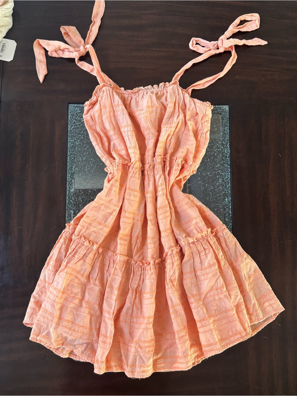 Altar'd State Peach Tie-Shoulder Tiered Mini Dress
